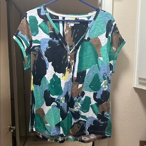 Chico's Green and Blue Abstract Print Top